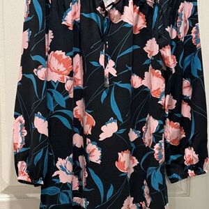 Anthropologie Black and Pink Floral Long Sleeve Dress